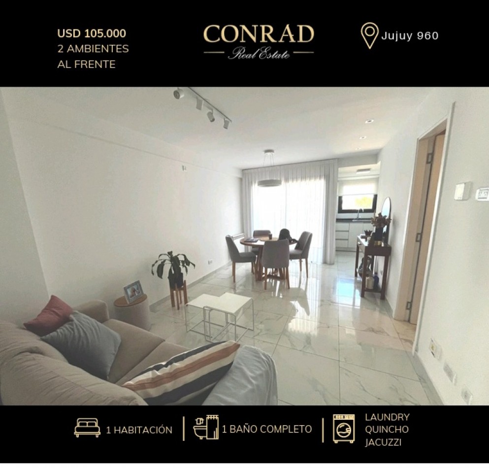 SE VENDE DEPARTAMENTO 2 AMBIENTES AL FRENTE DE 40 M2 ZONA LA PERLA CON 3 AÑOS DE ANTIGUEDAD 